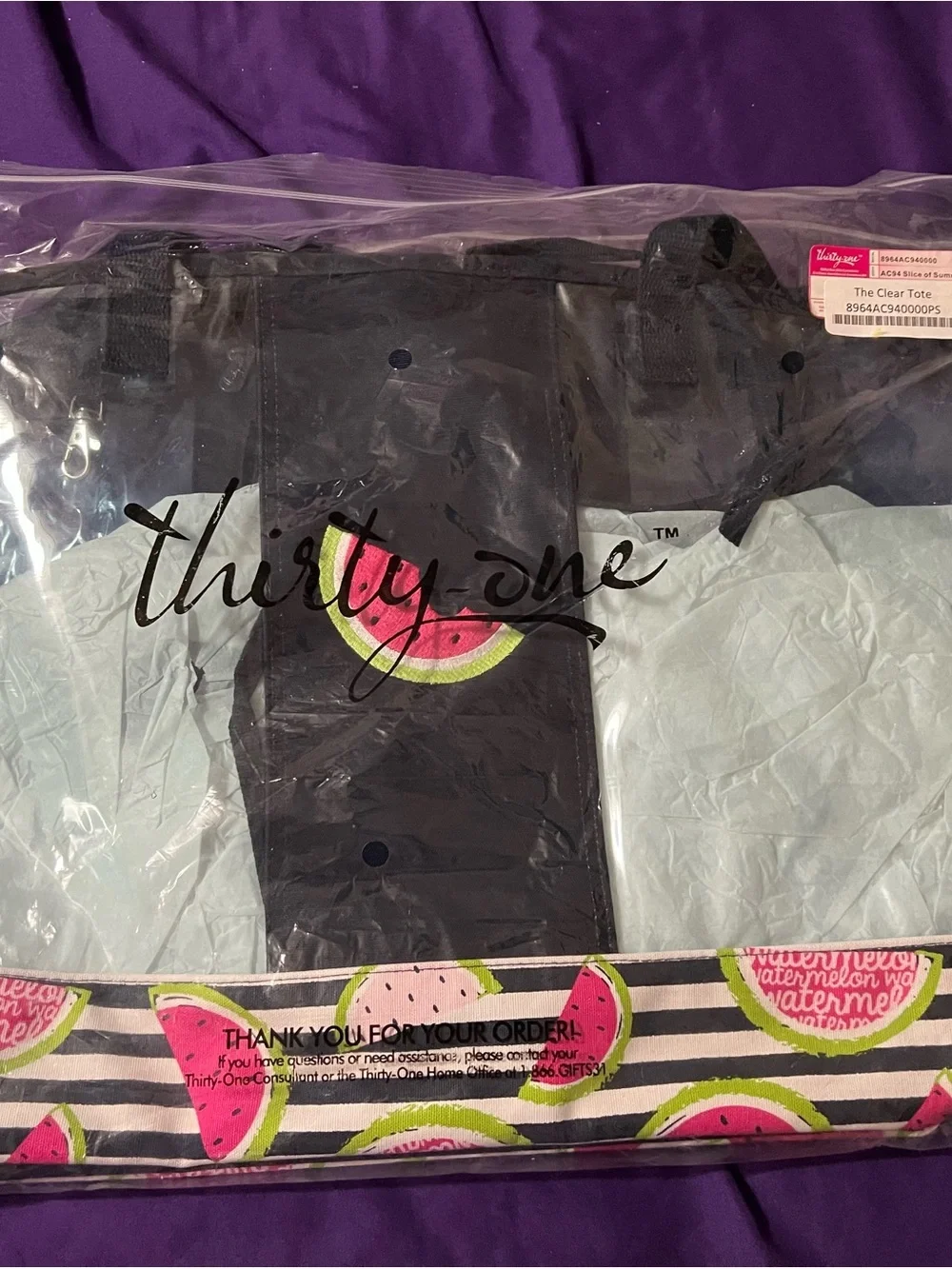 New Thirty-One In The Clear Tote personalized w/watermelon - Picture 3 of 3